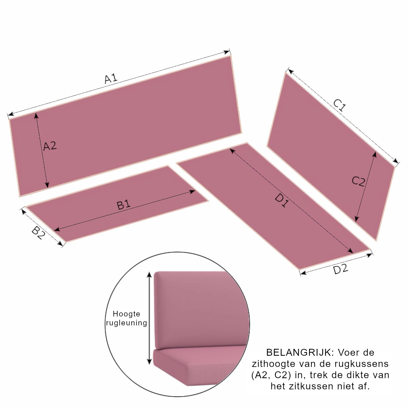 Afmetingen bekleding hoekbank met rugleuning